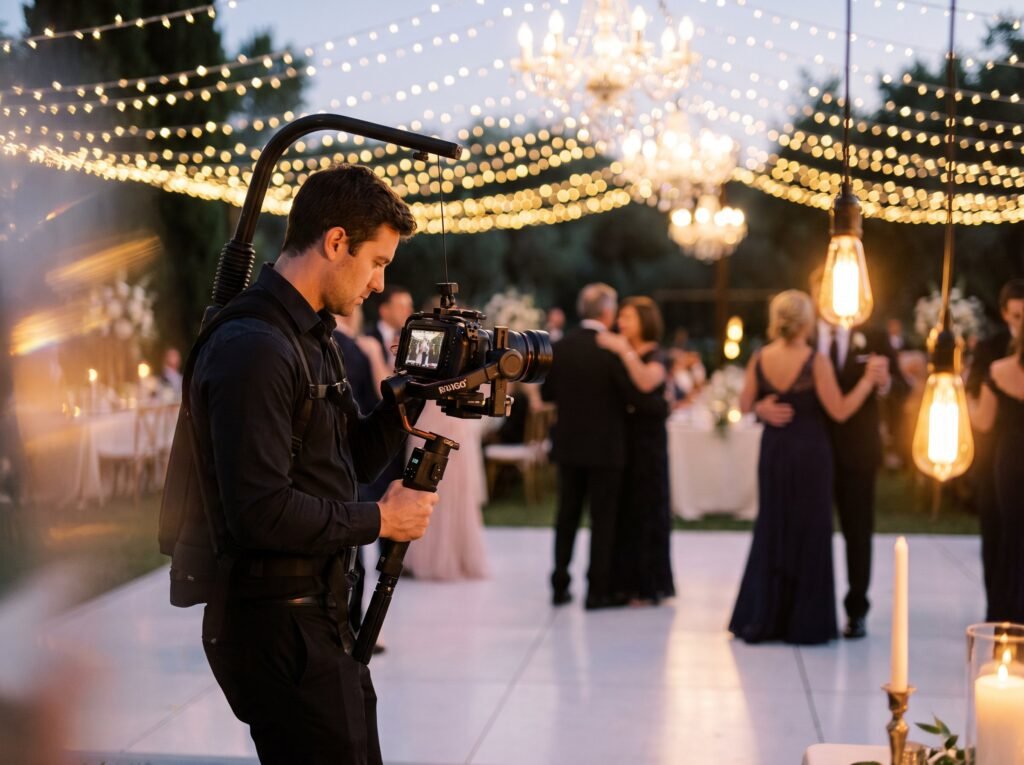 Videographer filming a wedding reception