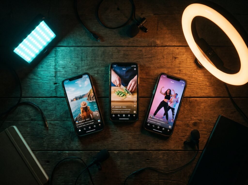 Smartphones showing vertical reels